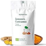 TISANA ZENZERO E CURCUMA BIO 100g (50 Tazze) | Aroma intenso 98% Zenzero, 1% Curcuma e Cardamomo REPLANTEA®