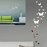 SwirlColor 36PCS Farfalla Specchio Adesive da Parete Combinazione 3D Specchio Wall Stickers Home Decoration(Argento)