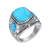 HIJONES Vintage Blu Turchese Onice Diamante Anello da Uomo in Acciaio Inossidabile Argento Taglia 22