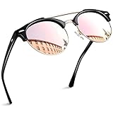 Joopin Occhiali da Sole Rotondi Uomo Donna Protezione UV400 Vintage Mezza Montatura Occhiali da Sole Polarizzati (Oro Nero/Rosa Specchio)