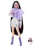 Barbie - Extra n. 15 Bambola con giacca metallizzata e gonna coordinata, cagnolino, capelli extra lunghi e accessori, con articolazioni snodate, Giocattolo e regalo per Bambini 3+ Anni, HHN07