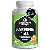 Vitamaze® L-Arginina 4500 mg ad Alto Dosaggio, 360 Capsule di Pura L-Arginina HCL Polvere, Qualità Tedesca, Naturale Integratore Alimentare senza Additivi non Necessari