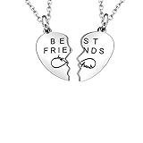 Maxforever - Acciaio inossidabile, Collane con ciondolo a forma di cuore diviso in due, con scritta  Best Friends , colore: argento