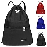 WESTWOOD FOX WFX - Borsa con coulisse, impermeabile, per sport, palestra, per donne e uomini, in polietilene, tasca esterna con cerniera, scuola, spiaggia, vacanze, Nero