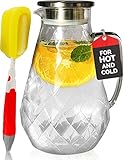 Pykal Caraffa in Vetro Diamond con Coperchio - 2,1 L - Brocca Resistente al Freddo e al Caldo per Thè e Bevande - Brocche Aperitivo in Borosilcato - Con Pennello Incluso