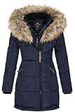 Geographical Norway BEAUTIFUL LADY - Parka Caldo Da Donna - Cappotto Cappuccio Di Pelliccia Finta - Giacca A Vento Invernale - Giacca Lunga Fodera Calda - Regalo Donna (Navy S)