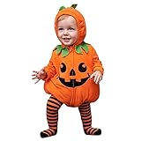 Completo di Halloween Tutina Pagliacetto Bambino Neonata Unisex, Costume Zucca Bimbo, Invernali, Body da Carnevale (A Orange, 6-12 Months)