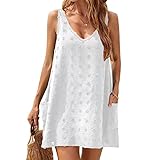 RPAEOY Vestiti Donna Scollo a V con Tasca Chiffon Copricostume Spiaggia da Mare Bikini Cover Up Tunica Costume da Bagno Estate Abito da Spiaggia Interi Beachwear Beach Dress (Bianco,M)