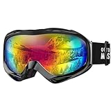 OutdoorMaster OTG Ski Goggles - Occhiali da sci/snowboard per uomini, donne e ragazzi - 100% protezione UV (montatura nera + lente grigia VLT 15% con rosso REVO)