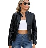 Giacca Similpelle Donna Corta Giubbino Ecopelle Donna Giacca Biker Jacket Donna Giubbotto Similpelle Faux Leather Jacket Donna Giacche Ecopelle Giacca Bikers Finta Pelle Donna Stand-up Curvy Nero XL