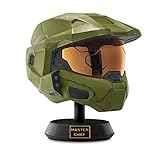 Halo Casco Master Chief Deluxe con supporto – Luci LED su ogni lato – Combattimento colore danneggiato – Taglia unica – Costruisci il tuo universo