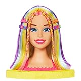 Barbie - Super Chioma Hairstyle Capelli Arcobaleno, testa pettinabile con capelli biondi e ciocche arcobaleno fluo da acconciare, con accessori Color Reveal, giocattolo per bambini, 3+ anni, HMD78