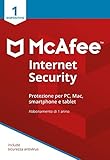 McAfee Internet Security 1 Dispositivo| Abbonamento di 1 anno | PC/Mac/Smartphone/Tablet | Codice di attivazione via posta