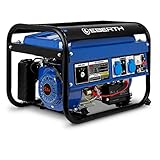 EBERTH 2200 Watt Generatore di corrente portatile Gruppo elettrogeno 5,5 CV Motore a benzina 4T, Monofase 2x 230V, 1x 12V, Regolatore di volt automatico AVR, Voltametro, Avviamento Elettrico