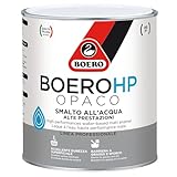 Boero HP Opaco smalto all acqua ad altissime prestazioni. Barriera antisporco ed antigraffio. Ottimo per verniciare ferro,legno, plastica,PVC, lamiera zincata etc. Finitura opaca