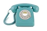 GPO Telefono fisso 746 stile retrò anni  70, telefono classico con pulsante ad anello, cavo corrugato, suoneria originale, per casa e hotel, blu azzurro