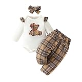 Geagodelia Completini da Neonata Set di Vestiti per Bambina Carina Pagliaccetto con Stampa a Maniche Lunga + Pantaloni con Stampa Floreale + Fascia Antunno e Inverno (A Bianco, 0-3 mesi)