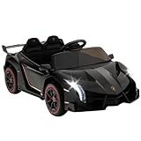 COSTWAY Lamborghini Macchina Elettrica per Bambini, Auto Elettrica Cavalcabile con Telecomando Luci LED, 3 Velocità, 3-6 km/h, Modalità Dondolo, per Bambini 3-8 Anni (Nero)