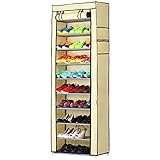 BAKAJI Scarpiera Armadio Salvaspazio 11 Ripiani 60x30x175cm Fino a 30 Paia di Scarpe Struttura Acciaio e Rivestimento in Tessuto TNT Impermeabile con Chiusura Zip Antipolvere (Beige)