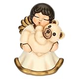 THUN, Angelo con Teddy in Piedi in Ceramica Decorata a Mano, Linea Baby, 4.5 x 5.2 x 7.5 cm h