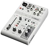 Mixer Yamaha AG03MK2 Mixer a 3 Canali per Streaming Live con Interfaccia Audio USB, per Windows, Mac, iOS e Android, Bianco