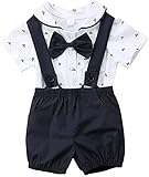 Geagodelia 2 Pezzi Completo Neonato Estivo Gentiluomo Polo Tutina Manica Corta+Pantaloncini con Bretelle Abiti da Battesimo in Cotone Tuta Bambino Elegante (nero, 0-6 mesi)