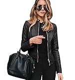 Giubbotto Ecopelle Donna Giacca Similpelle Donna Giubbino Giacche Ecopelle Donna Giacca Biker Jacket Faux Leather Jacket Donna Giacca Bikers Finta Pelle Sintetica Donna Stand-up Curvy Primavera Nero L