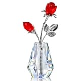 H&D HYALINE & DORA Rose rosse in cristallo, statuetta a forma di rosa in vetro con asta in argento, fermacarte Forever Crystal Rose, regalo romantico per lei/moglie/mamma/donne, regalo di San