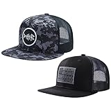 Bassdash Berretto da Camionista a Tesa Piatta da 2 Pezzi Cappello Snapback Regolabile con Retro in Rete per Uomo Donna Caccia da Pesca