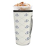 Iced Coffee Sleeve Anchor Ocean Design - Manicotti riutilizzabili per tazze da caffè con manico, in neoprene, isolati in neoprene, per tazze da 680,4-793,8 g, medie