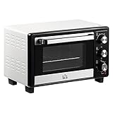 HOMCOM Forno Elettrico Ventilato 1400W 16L con Temperatura Regolabile Max 230°, Fornetto Elettrico con 3 Metodi di Cottura, Timer 60 min, Vassoio, Griglia, Teglia, Manico per Teglia, Bianco