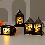 NAVESO 4 Pezzi Lanterne Halloween, Halloween Decorazioni Esterno, Lanterna Zucca Halloween, Halloween Lanterna Portacandela con Luce LED per Feste in Famiglia, Bar, Interni o Esterni