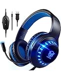 Cuffie Gaming per PS4 Cuffie PS4 Giochi con Microfono per Xbox One,PS5,PS4,Switch,PC,Mac Lampada LED Stereo Bass 3.5mm Surround Sound 7.1 Laptop Tablet Cuffie per Bambini(Nero Blu)