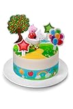 Kardasis Peppa Pig nastri di zucchero e figure di carta | Topper commestibile per torte e dolci | Decorazione torta per il compleanno a tema Peppa Pig | 20cm+4 fascia 28x4cm+4 figure + 1 figura 3D