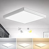 Combuh Plafoniera LED Soffitto con Sensore di Movimento Radar, 28W 2800LM Ø30CM Quadrata Plafoniere con Sensore Crepuscolare, 3000K/4000K/6000K Moderna Lampada da Soffitto per Corridoi Scale Garage