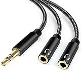 lalasis Sdoppiatore Cuffie Audio jack Aux,3.5mm maschio a femmina auricolare stereo aux cavo splitter cuffie doppio spinotto per laptop,tablet,smartphone,Samsung,altoparlanti,PC,live ecc. nero