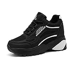 AONEGOLD Sneakers Donna Zeppa Interna Scarpe da Ginnastica Basse Sportive Fitness Sneakers Respirabile(Nero-3802,38EU)