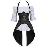 WLFFW Corsetto Sottoseno Gonna Camicetta Steampunk Donna Corpetto Costume (EU(32-34) S, Nero)