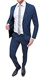 Abito Completo Uomo Sartoriale Smoking Vestito Elegante Cerimonia (46, Blu gessato a Righe)