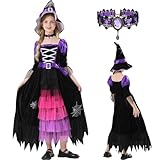 MUXIWOM Costume Strega Bambina, Costume Halloween Bambina Ragazza, Vestito Halloween Bambina, Vestiti Halloween Bambina, Vestito Strega Bambina per Halloween Carnevale Feste(13-15 Anni)