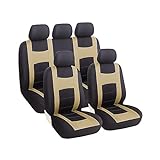 JNNJ 9 Pezzi Set Completo Di Coprisedili per Auto, Seat Cover Universali Protezione per Sedile Di Poliestere, Set Copri-Sedile per Anteriori E Posteriori, Accessori Auto Interno(Beige)