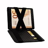 DIEM LUXURY Porta Carte Di Credito Magico Vera Pelle Con Porta Monete - Portafoglio E Portamonete Slim Uomo, Donna - Portatessere Carte Di Credito Protezione RFID, Slim Wallet Fermasoldi Nero Carbon