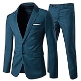 Allthemen Abito da Uomo 2 Pezzi Completo da Sposa Slim Fit a Due Bottoni Abiti da Lavoro Blazer Giacche Casual Pantaloni Blu M