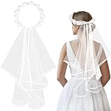 Velo da Sposa Matrimonio Ghirlanda di Fiori Fascia Bianco Velo di Pizzo Boho Corona di Fiori Doccia da Sposa Velo di Ghirlanda Addio al Nubilato Accessori per Abbigliamento da Sposa