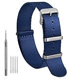 WOCCI 20mm Militare Cinturino Orologio in Nylon, Cinturino in Nylon Monopezzo per Uomo e Donna, Fibbia Argento (Blu)