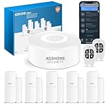 AGSHOME Allarme Casa Senza Fili, Sistema di Allarme Casa Senza Fili, antifurto casa wireless Con 1 Sirena, 5 Sensori Per Porte E Finestre E 2 Telecomandi, Tramite App, Compatibile con Alexa