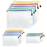 Brevanza 15 Pezzi Sacchetto di Zip A4 A5 A6, Borse di File Impermeabile, Mesh Sacchetto del Documento 5 Colori, Buste Portadocumenti per Documenti Uffici Forniture Materiale Scolastico e Cosmetici