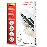 Fellowes Pouches per plastificazione per documenti, formato A5, finitura lucida, confezione da 100 pezzi, 250 micron, 2x125 micron, con Image Last per direzionare foto e documenti