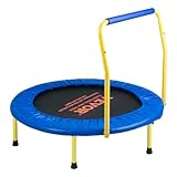 VEVOR Trampolino Pieghevole Rotondo Diametro 92cm per Bambini Trampolino Salvaspazio Pieghevole con Maniglia di Protezione Uso Interno Esterno da Giardino Cortile Casa per Bambini, Trampolino Bambini