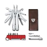 VICTORINOX Multi-strumento Swiss Tool Spirit X Plus Ratchet, 36 Funzioni, Made in Switzerland, Multiuso con Lama Bloccabile, incl. Fodero in Pelle, Argento